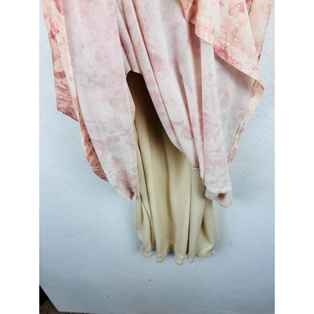 Pink Rose L Floral Maxi Slip Dress Pink Lace Trim Y2K Coquette Cottagecore